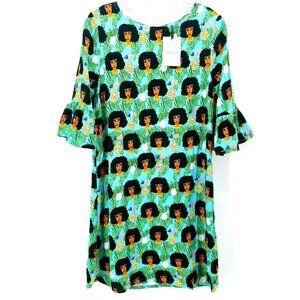 PEPALOVES Funky Africa Print Dress Ruffle Sleeve XS